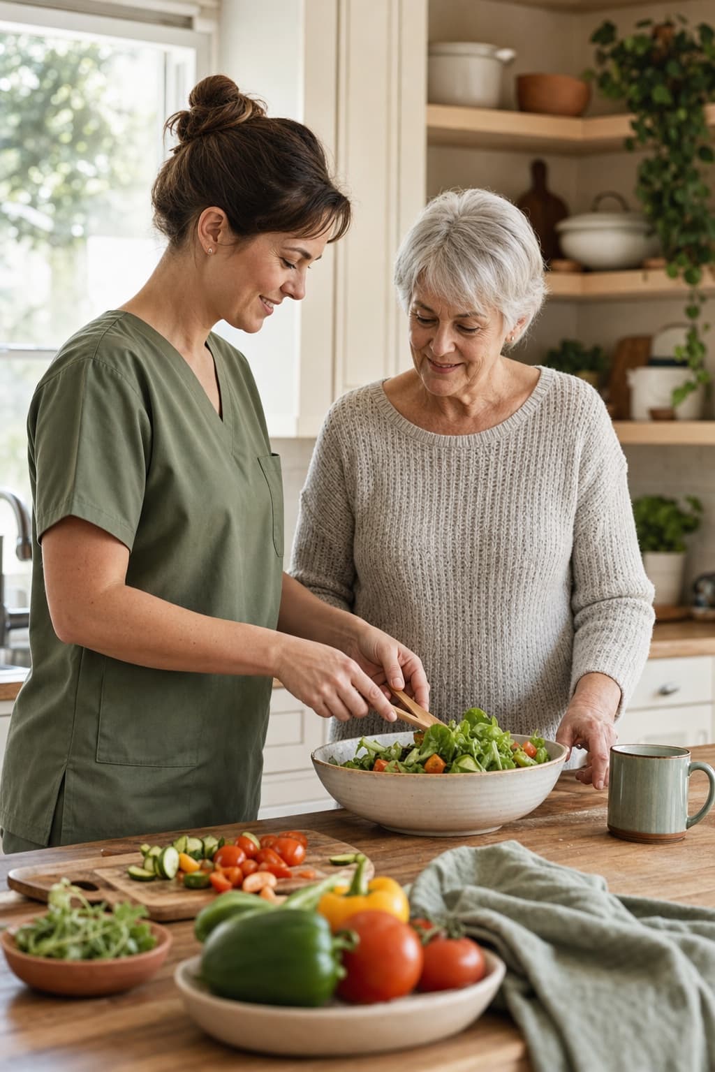Warmheart caregiver supporting an older adult at home
