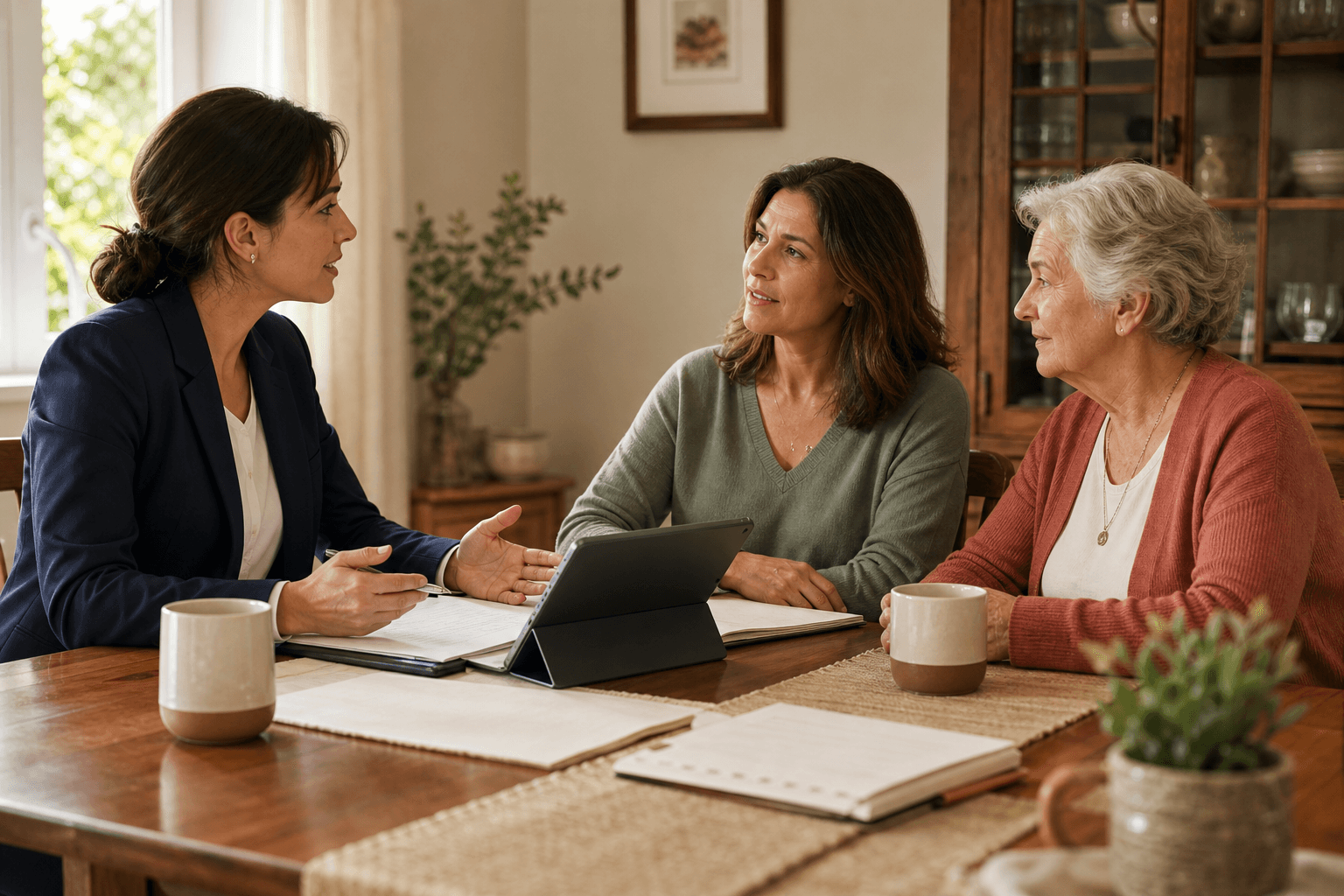 Care consultation at home with family